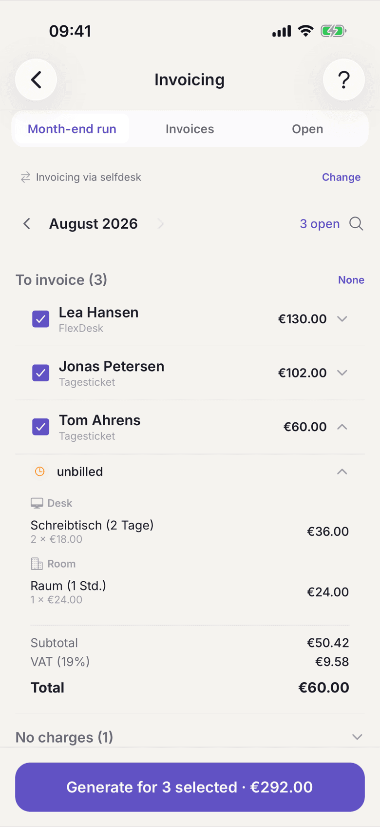 Expanded member row in the month-end run with positions