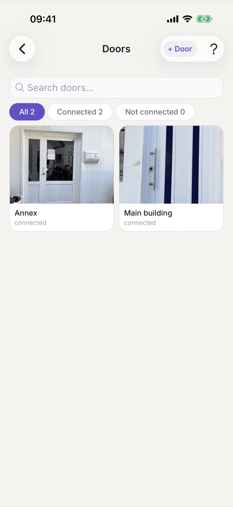 Door list with the + Door button at the top right