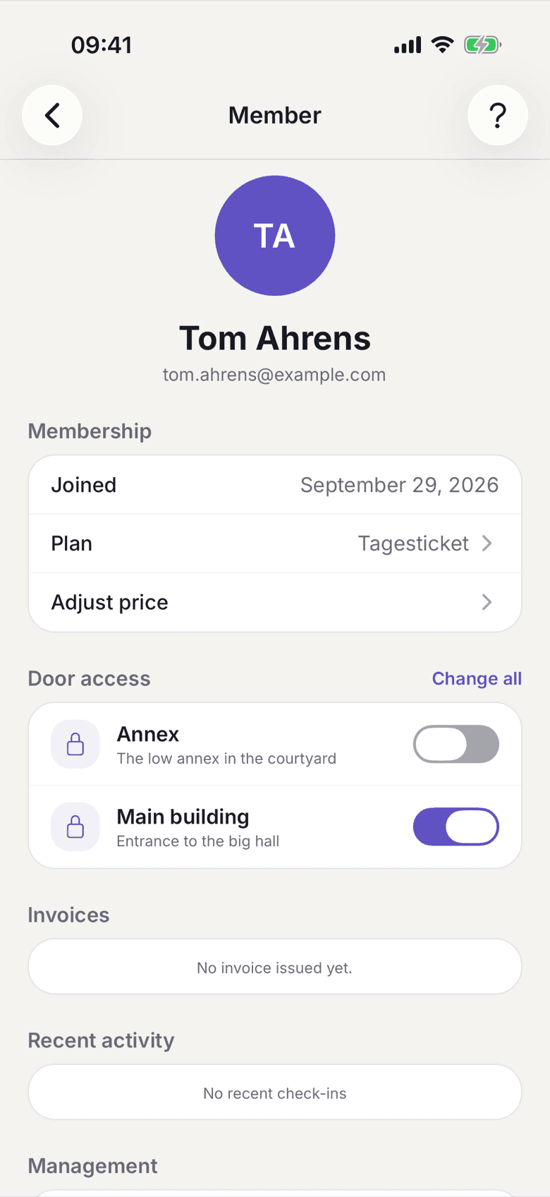 Door Access in the member record with one switch per door