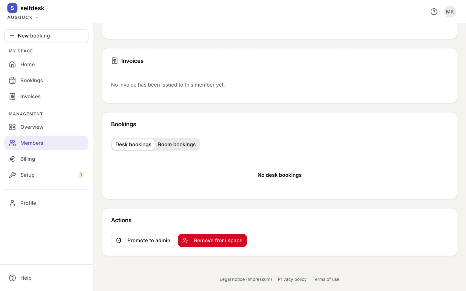 Member record with the remove button