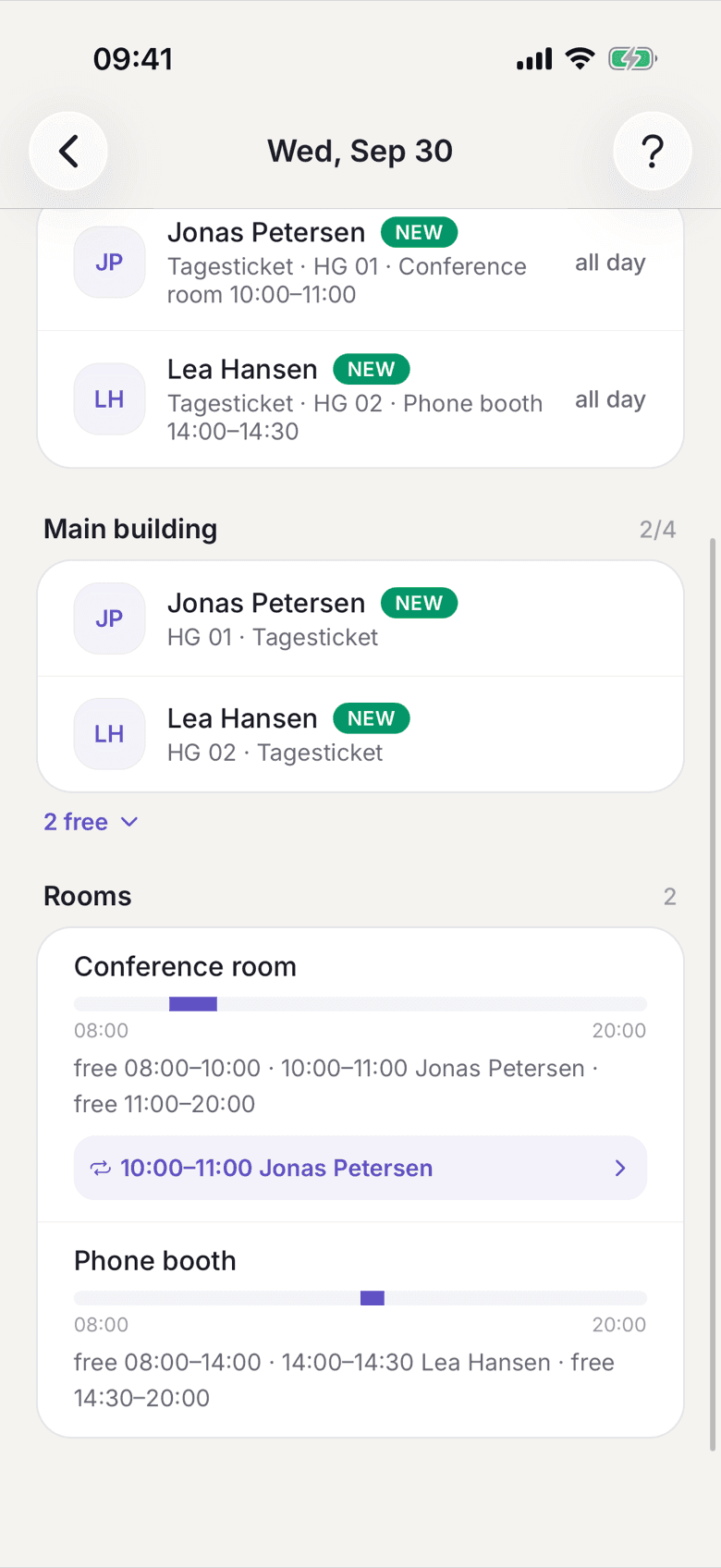 Day's occupancy with the rooms and a series date