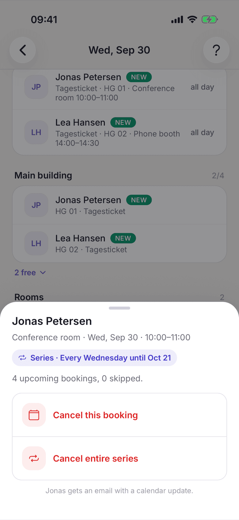Sheet for a series date with the two cancel buttons