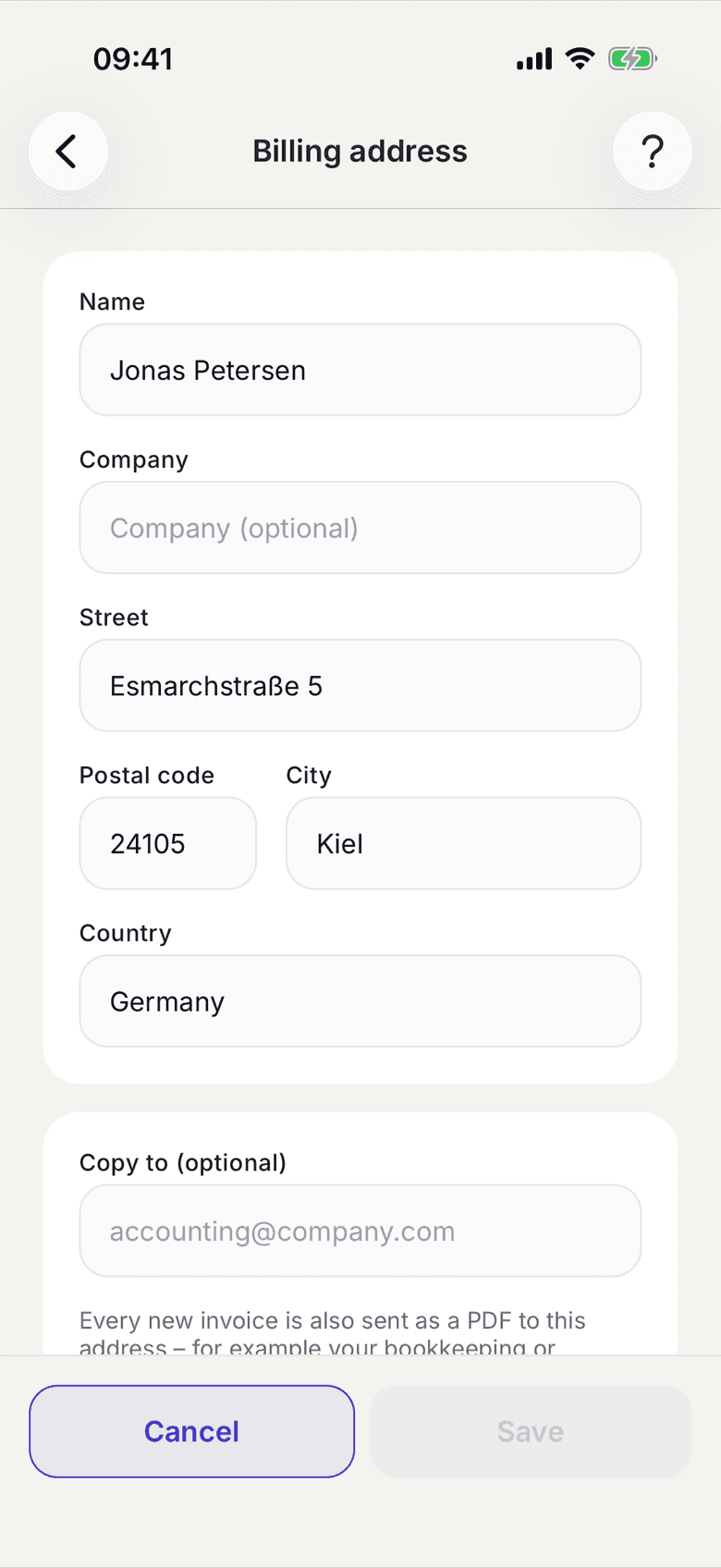Billing address form