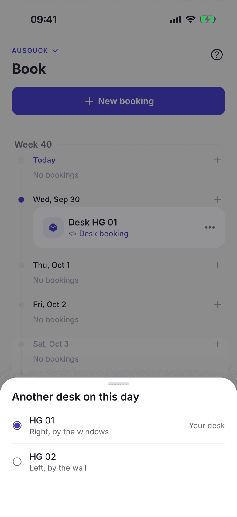 Another desk on this day sheet with the free desks