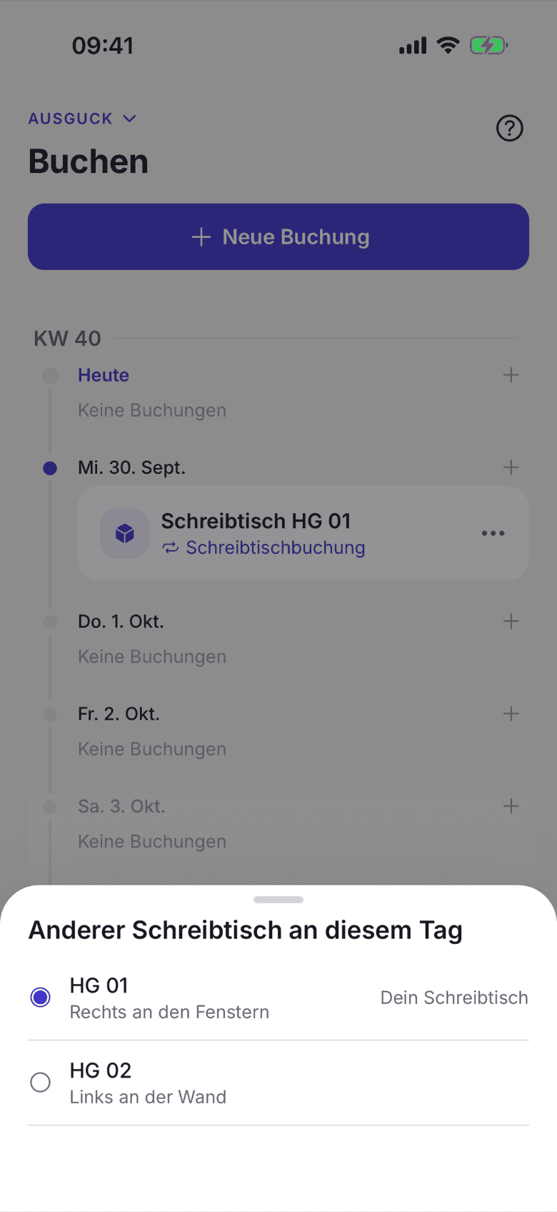 Blatt Anderer Schreibtisch an diesem Tag mit den freien Schreibtischen