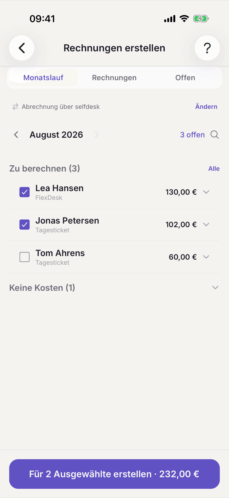 Der feststehende Knopf mit Anzahl und Summe
