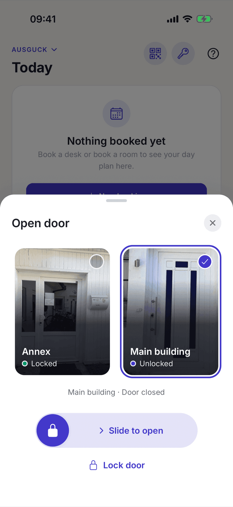 The Lock door button below the slider for opening