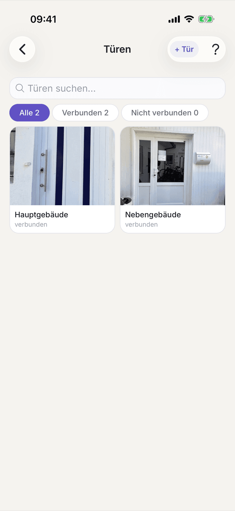 Türliste mit dem Knopf + Tür oben rechts