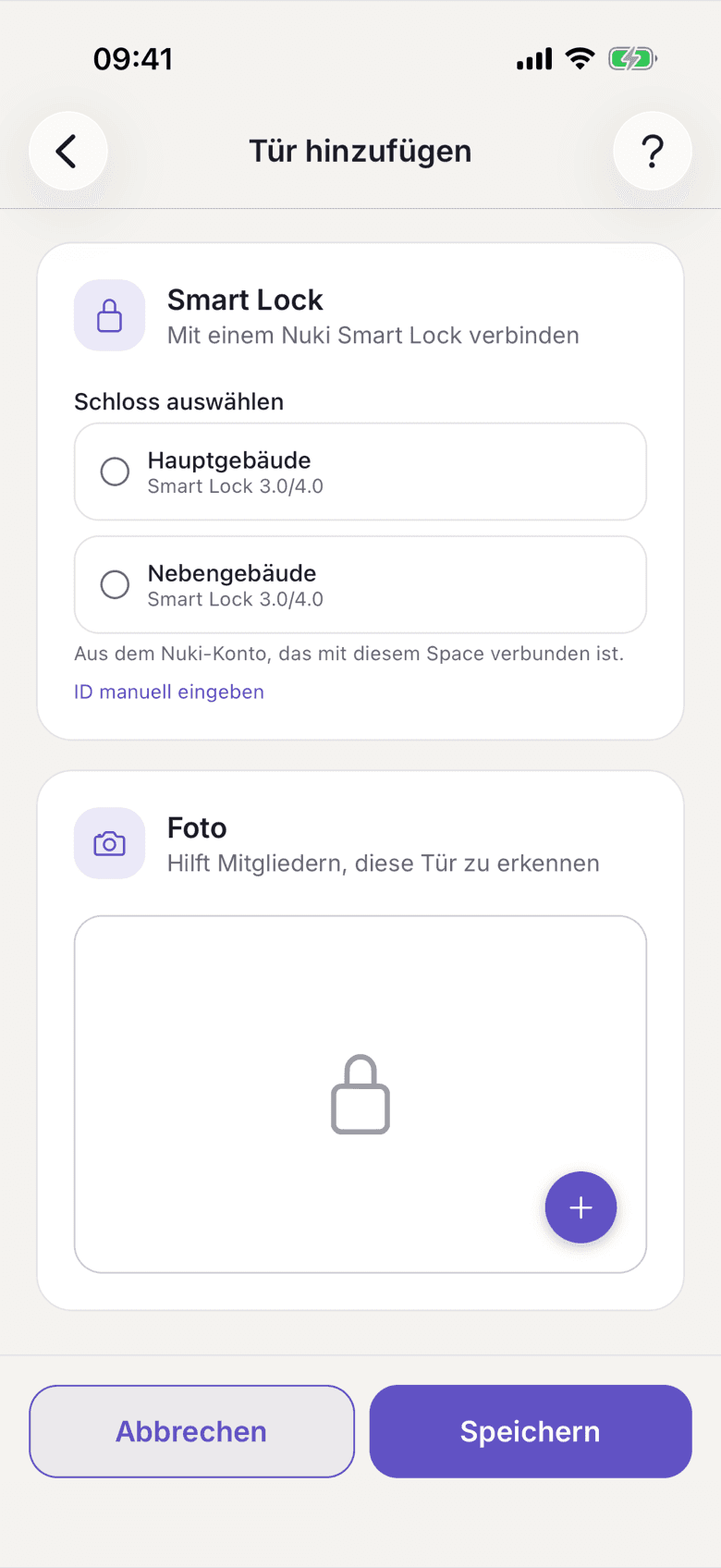 Formular Tür hinzufügen mit den Schlössern aus dem Nuki-Konto