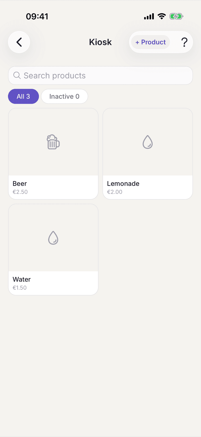 Kiosk list with the existing products