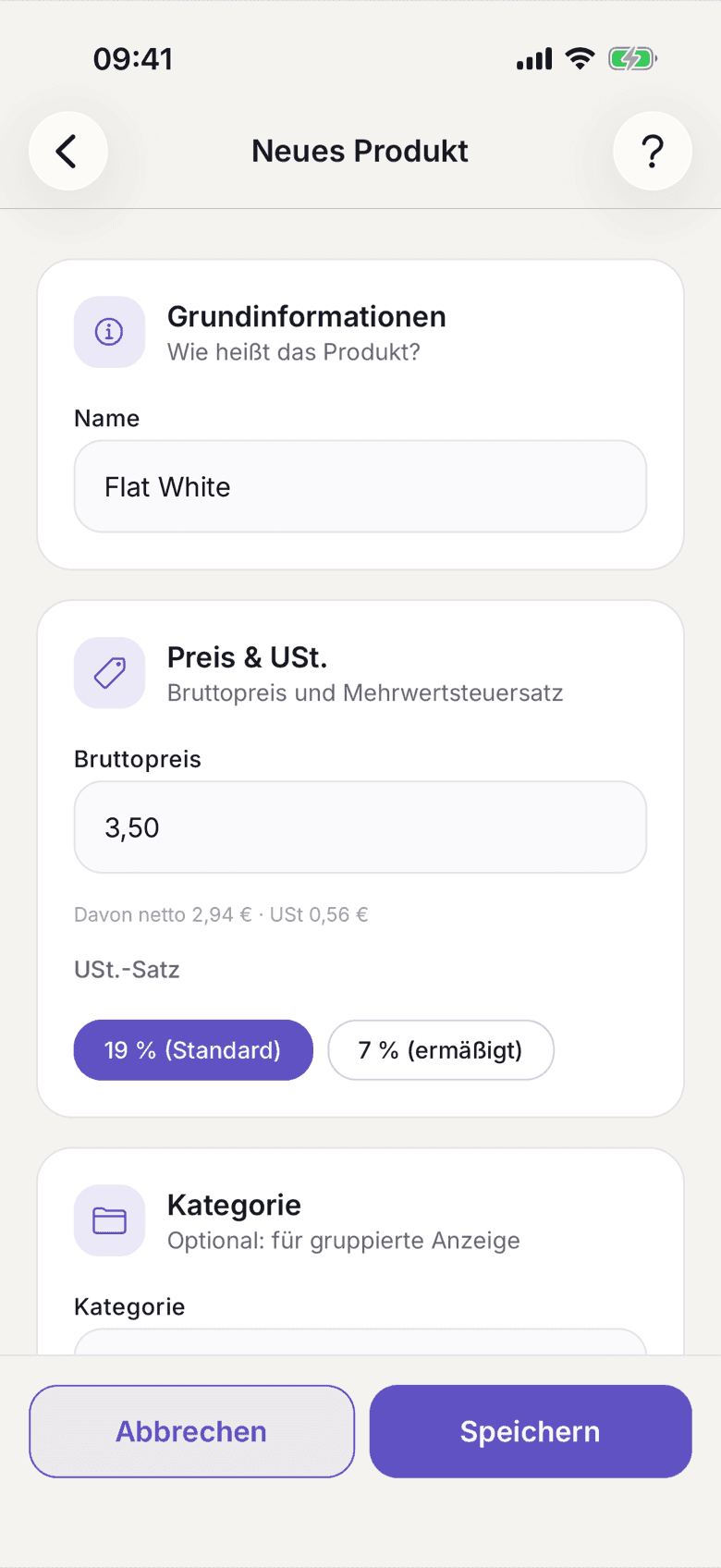 Preisfeld mit der Live-Aufteilung darunter
