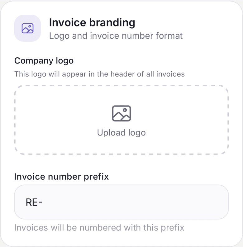 Invoice Branding with logo and prefix