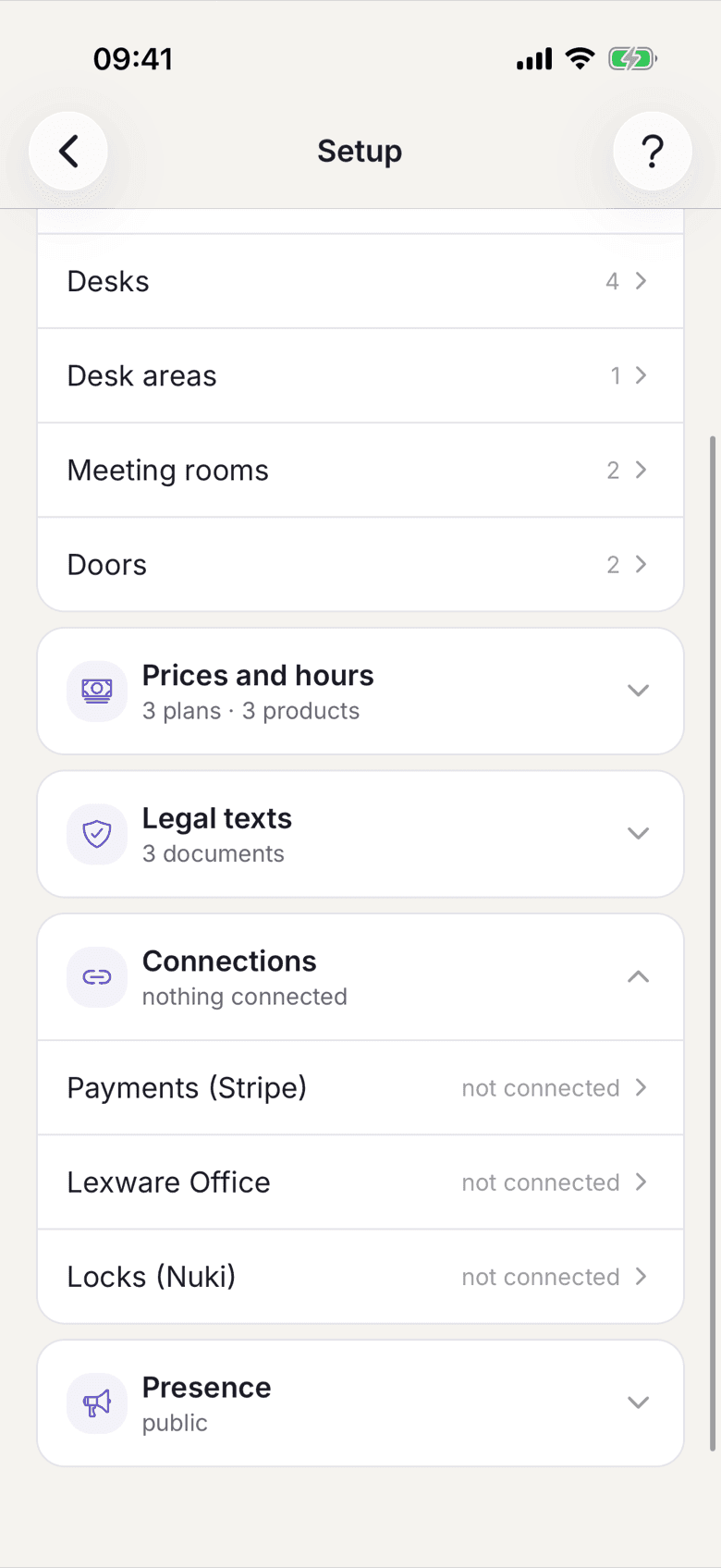 Setup with the Locks (Nuki) row in the Connections section