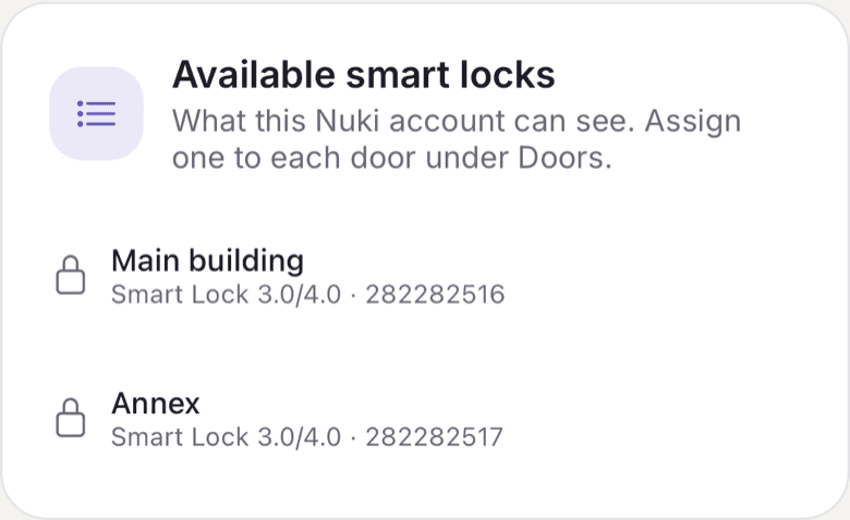 Available smart locks after connecting
