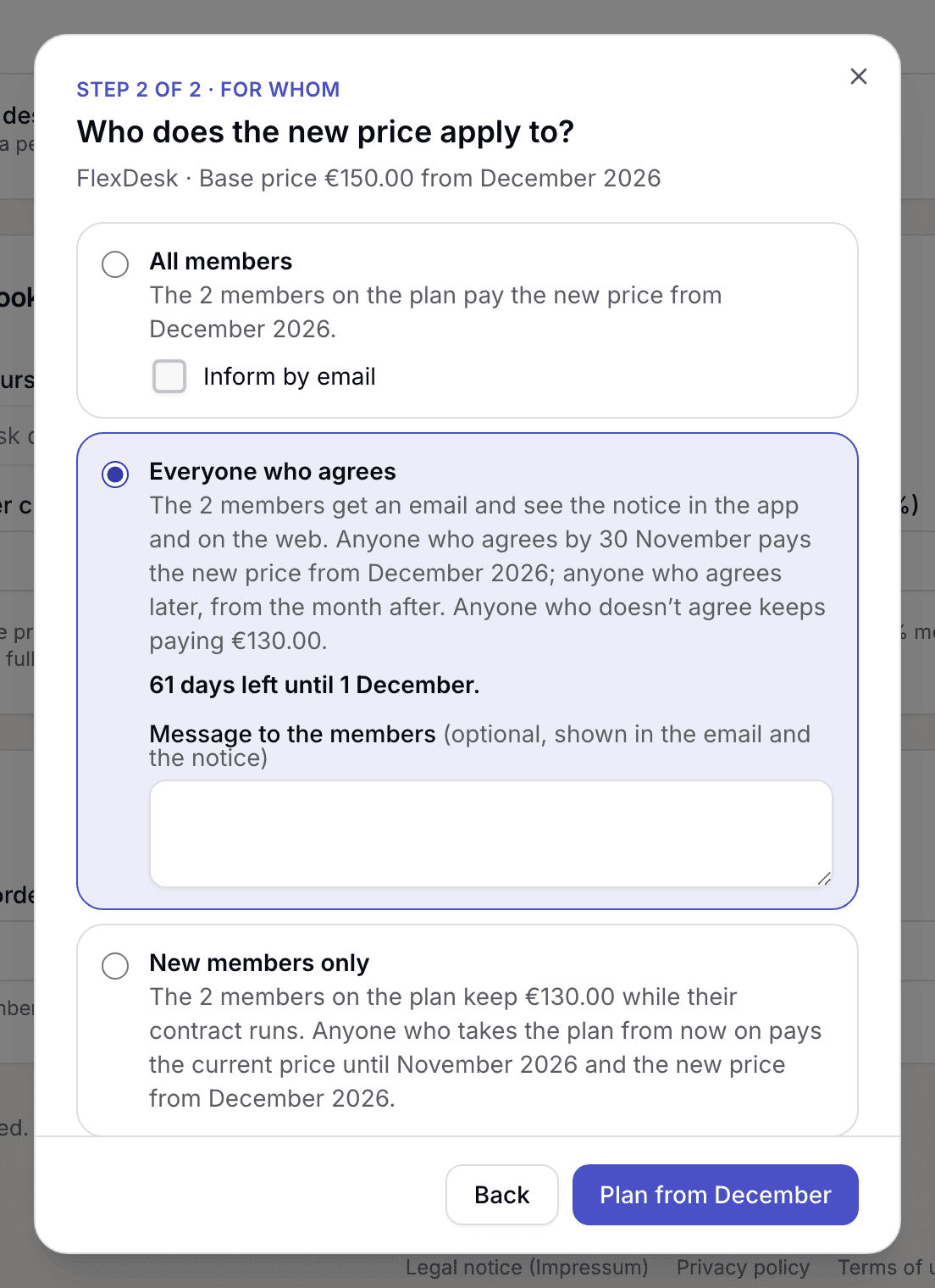 Step 2 with the three options for who the new price applies to