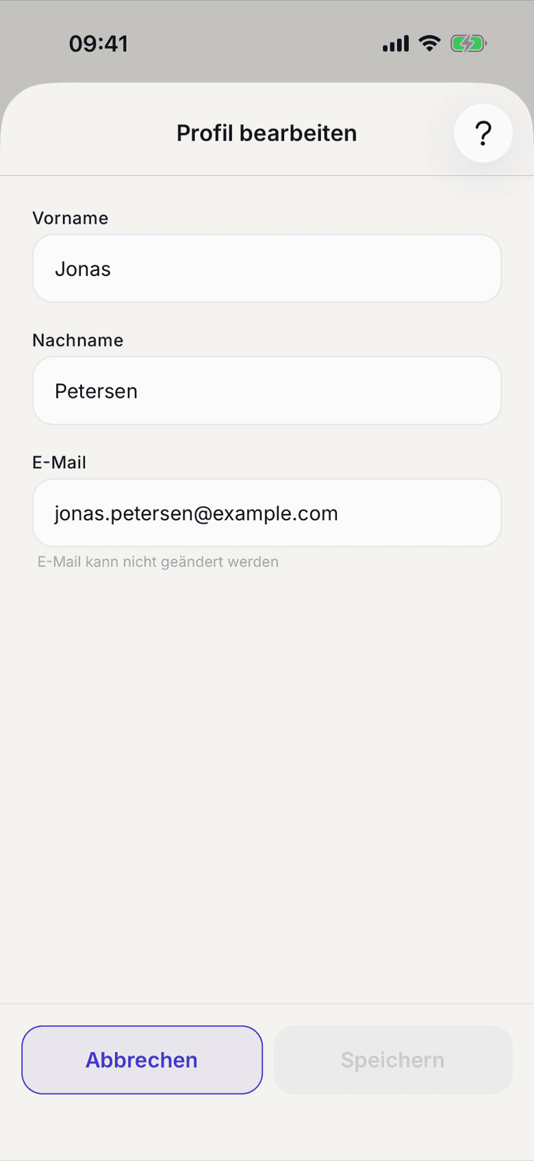 Profil bearbeiten mit Vorname, Nachname und E-Mail