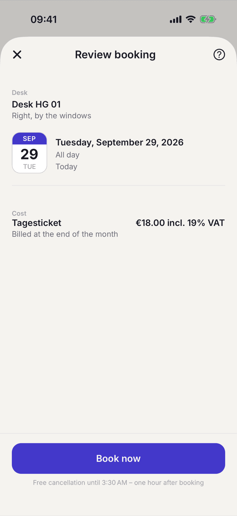 Review booking after scanning a desk code