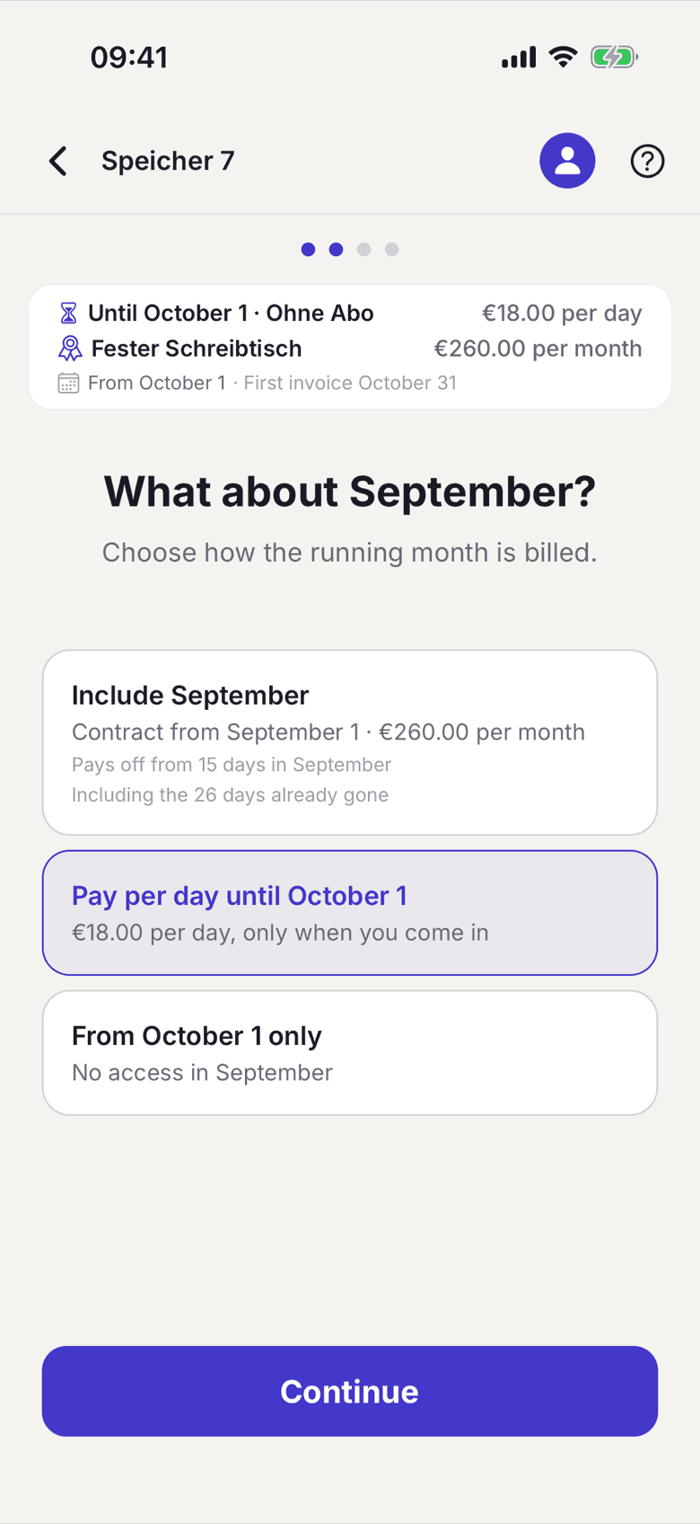 The question What about September? with three cards for choosing the start