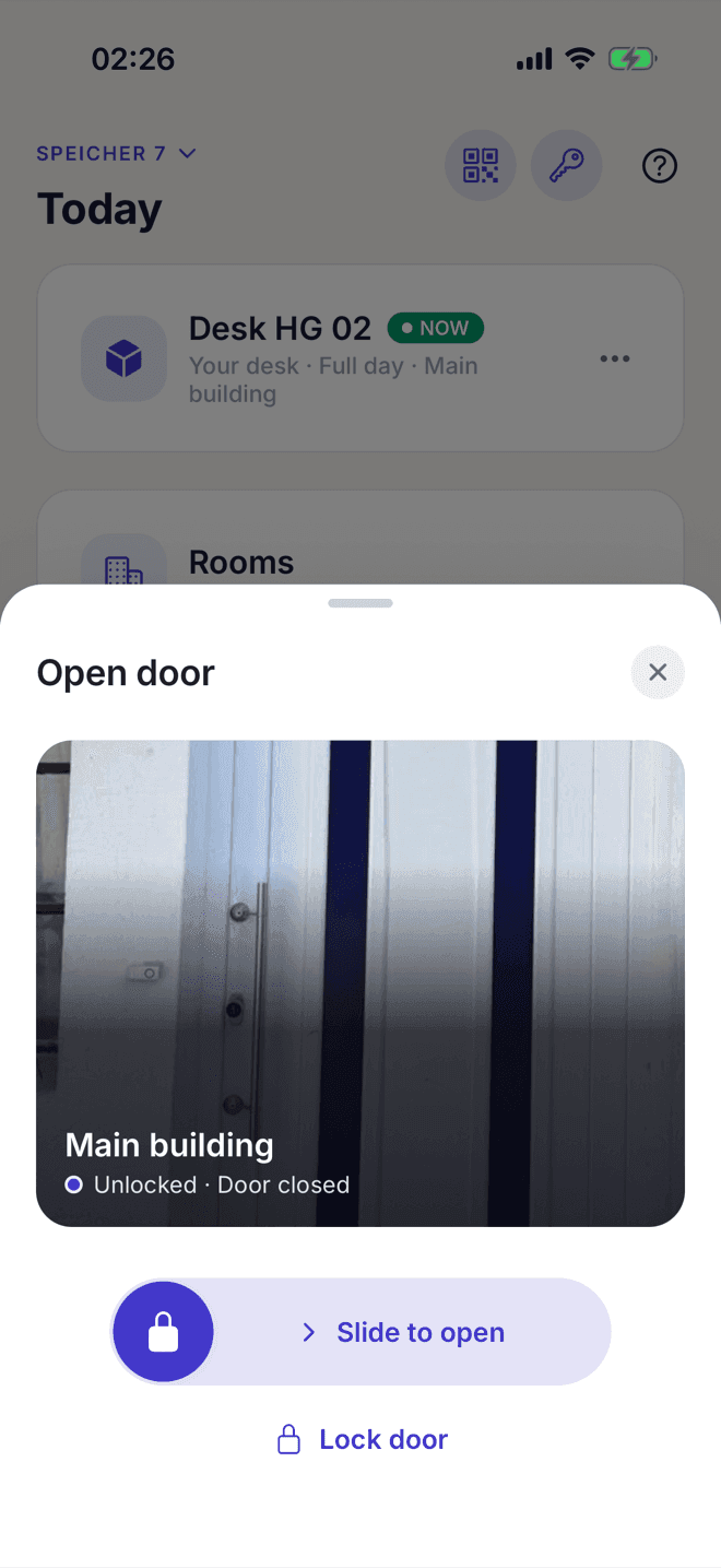 Selfdesk app for opening a coworking door